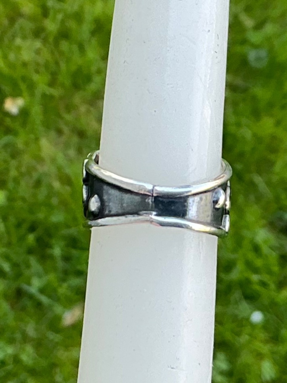Vintage Mexico Sterling Silver Ring Signed Daisy Flower Band Oxidized Design - Picture 9 of 16